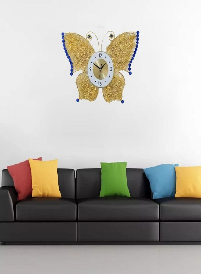 RONTENO Metal 3D Creative Butterfly Wall Clock for Home at Drawing Room Birds Theme Round Analog dial (Gold Blue, 63 cm x 43 cm x 5 cm) - Image 5